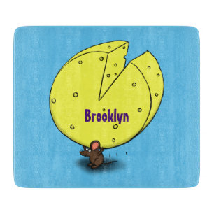 Cute mouse with cheese cartoon illustration cutting board