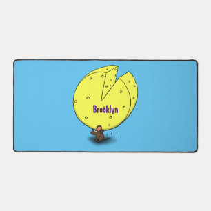 Cute mouse with cheese cartoon illustration desk mat