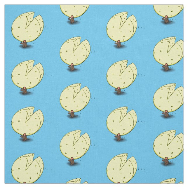 Cute mouse with cheese cartoon illustration fabric (Swatch)