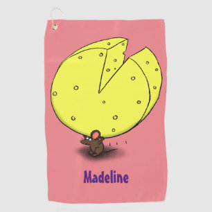 Cute mouse with cheese cartoon illustration golf towel