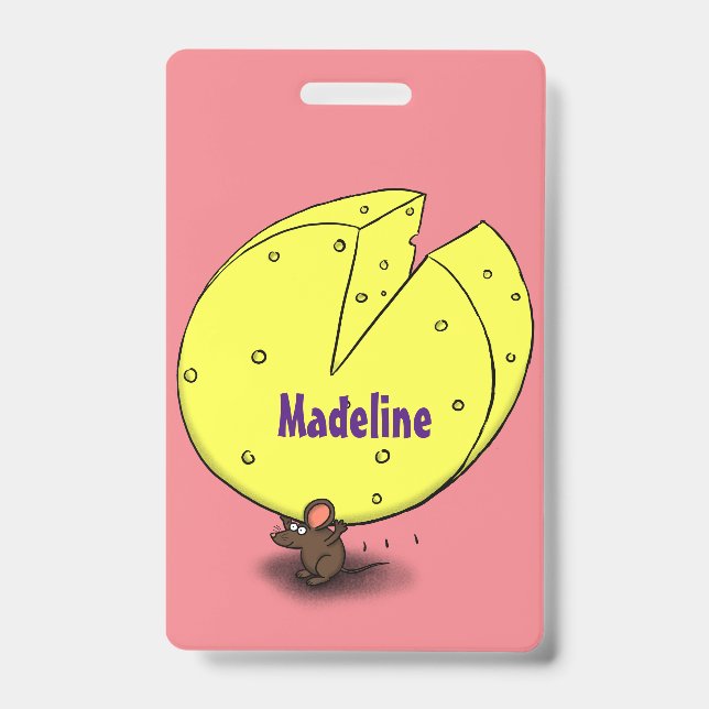 Cute mouse with cheese cartoon illustration ID badge (Front)