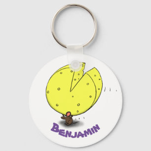 Cute mouse with cheese cartoon illustration key ring