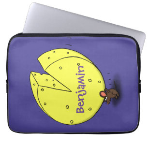 Cute mouse with cheese cartoon illustration laptop sleeve