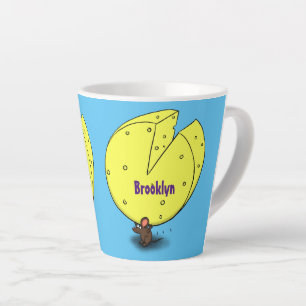 Cute mouse with cheese cartoon illustration latte mug