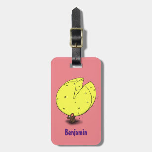 Cute mouse with cheese cartoon illustration luggage tag