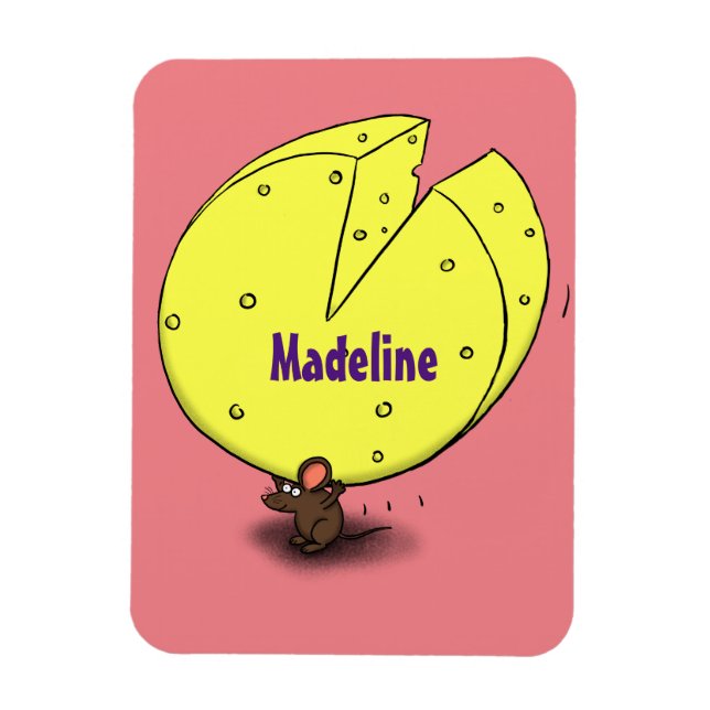 Cute mouse with cheese cartoon illustration magnet (Vertical)