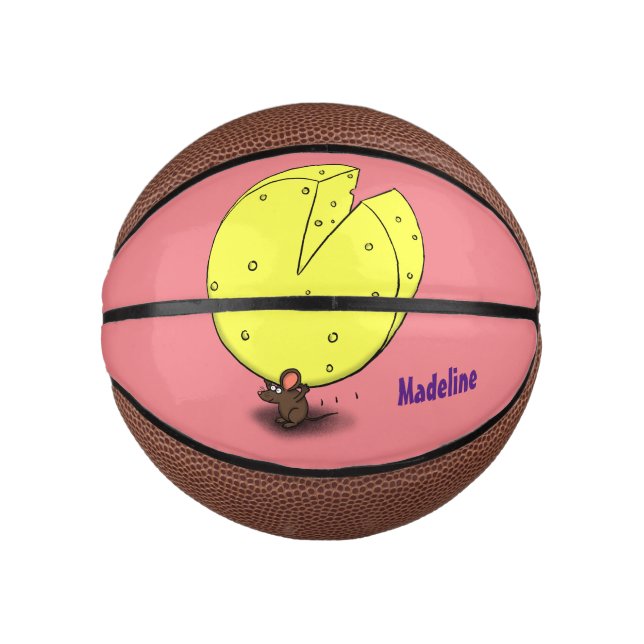 Cute mouse with cheese cartoon illustration mini basketball (Front)