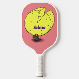 Cute mouse with cheese cartoon illustration pickleball paddle