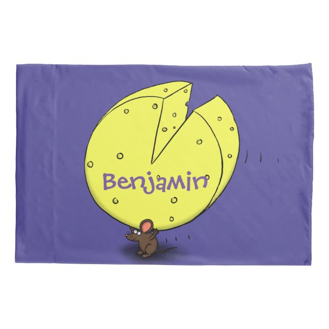 Cute mouse with cheese cartoon illustration pillowcase (Back)