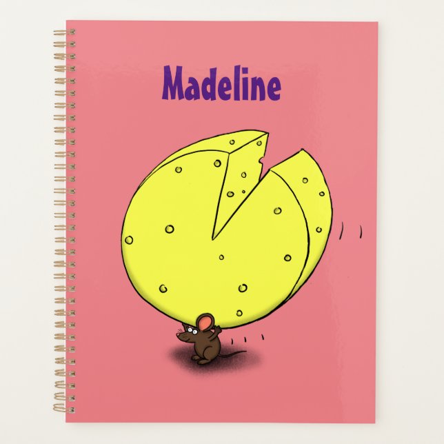 Cute mouse with cheese cartoon illustration planner (Front)
