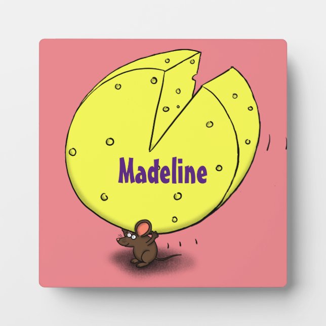 Cute mouse with cheese cartoon illustration plaque (Front)