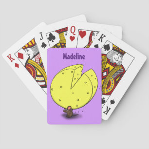 Cute mouse with cheese cartoon illustration playing cards