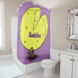 Cute mouse with cheese cartoon illustration shower curtain