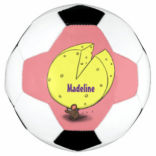 Cute mouse with cheese cartoon illustration soccer ball