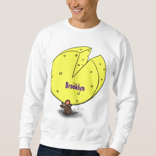 Cute mouse with cheese cartoon illustration sweatshirt (Front)