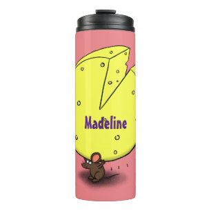 Cute mouse with cheese cartoon illustration thermal tumbler