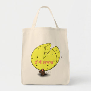 Cute mouse with cheese cartoon tote bag