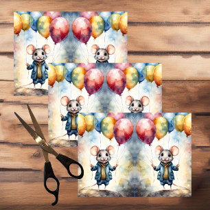 Cute mouse with colourful balloons, custom tissue paper