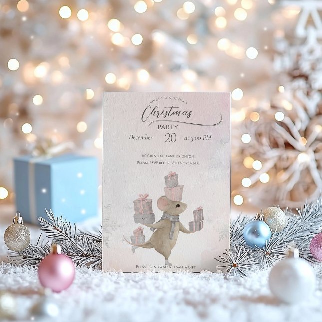 Cute Mouse with gifts for Christmas Invitation (Creator Uploaded)