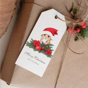 Cute Mouse with Red Hat Xmas Personalised Gift Tags