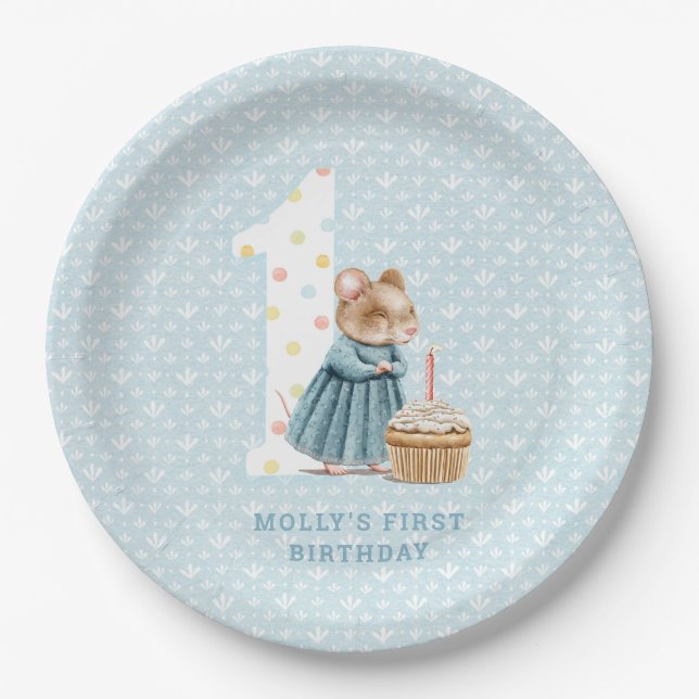 Cute Mouse's First Birthday  Paper Plates (Front)
