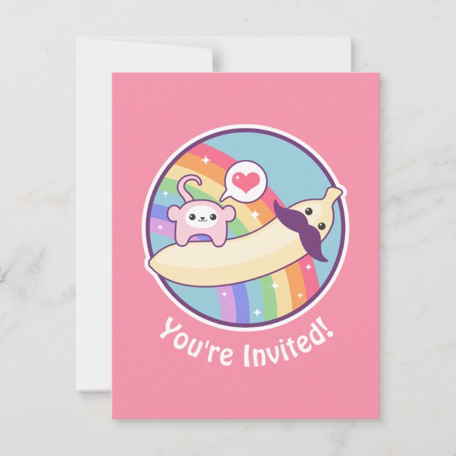 Cute Moustache Banana Birthday Party Invitations (Front)