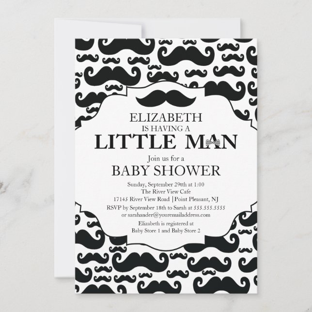 Cute Moustache Bash Boys Baby Shower Invitation (Front)
