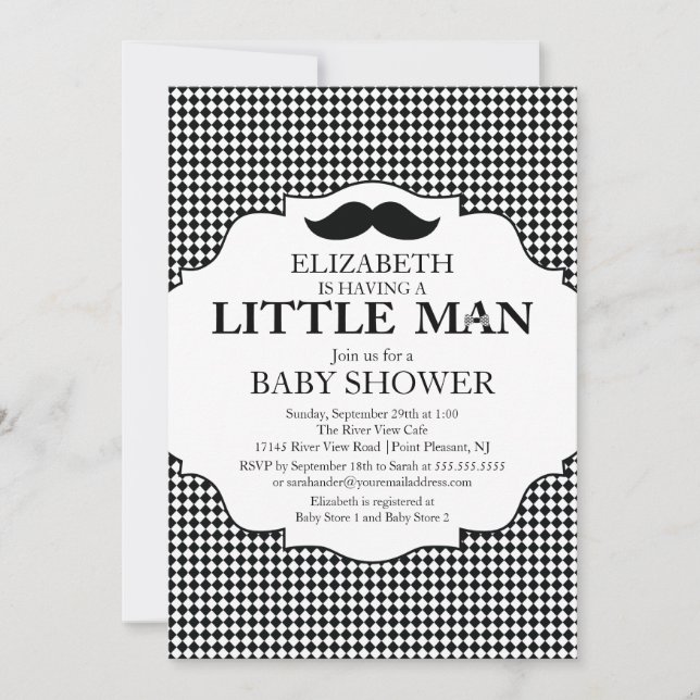 Cute Moustache Bash Boys Baby Shower Invitation (Front)