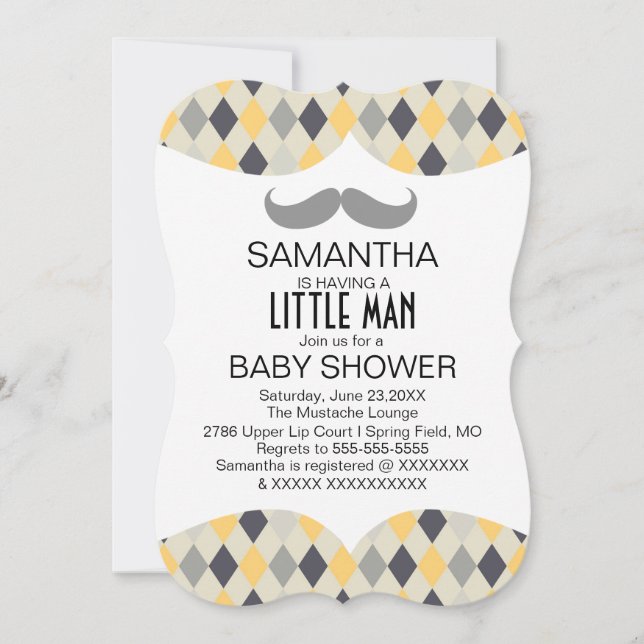 Cute Moustache Boys Baby Shower Custom Invite (Front)