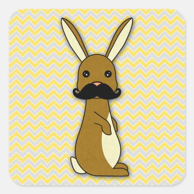 Cute Moustache Bunny Cartoon Square Sticker (Front)