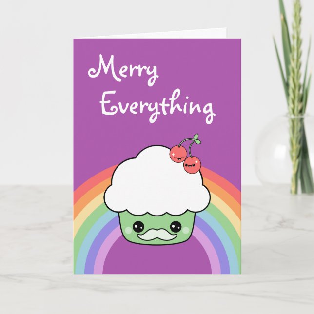 Cute Moustache Cupcake Holiday Card (Front)