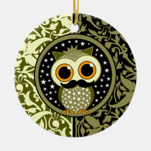 cute moustache owl ceramic tree decoration