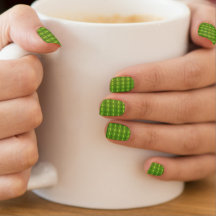 Cute Moustache Pattern On Green Minx Nail Art