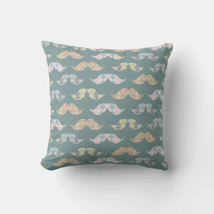 Cute Moustache Pattern with Damask Overlays Cushion