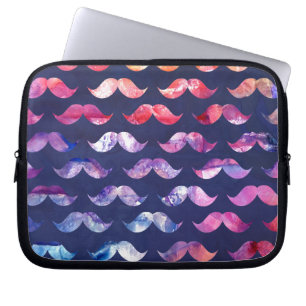 Cute Moustache Pattern with Watercolor Overlays Laptop Sleeve