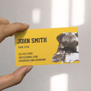 Cute Moustache Pug Plain Gold Business Card