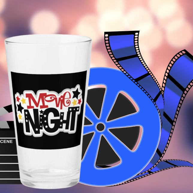 cute movie night words drinking glass (Creator Uploaded)
