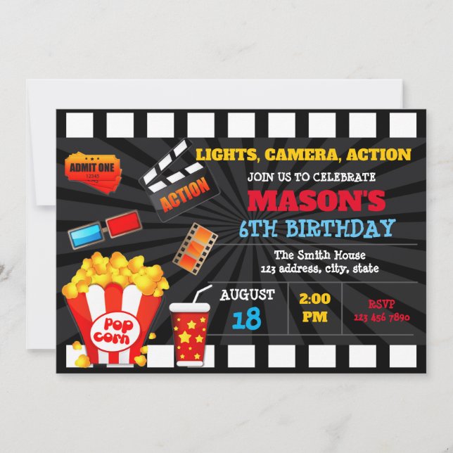 Cute movie ticket birthday invitation (Front)