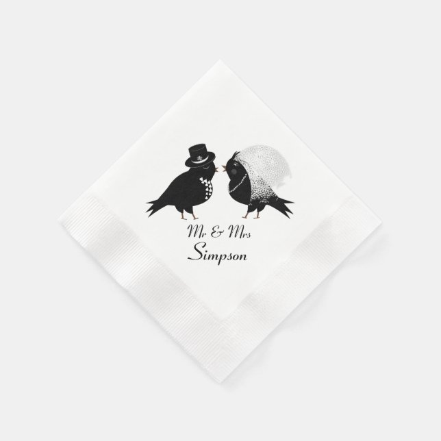 Cute Mr and Mr Love Birds Bride and Groom Napkin (Corner)