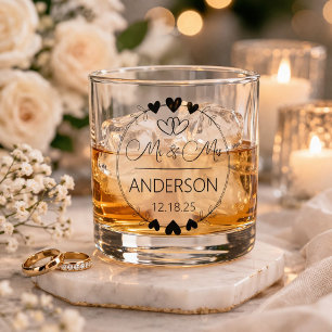 Cute Mr and Mrs Custom Names Wedding Favour Whiskey Glass