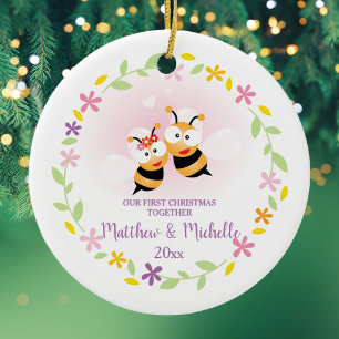 Cute Mr And Mrs Honey Bee First Christmas Keepsake Ceramic Tree Decoration