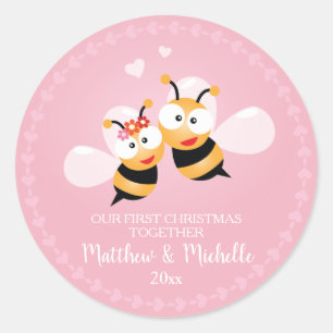 Cute Mr And Mrs Honey Bee First Christmas Together Classic Round Sticker