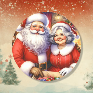 Cute Mr and Mrs Santa Claus Personalised Christmas Classic Round Sticker