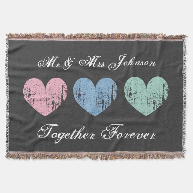 Cute Mr and Mrs throw blanket for newlyweds couple (Front)