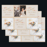 Cute Mr & Mrs Wedding Congrats Wrapping Paper Sheet<br><div class="desc">These 3 sets of wrapping paper are designed with the Couple's photo and Text. Looks very stylish! You can easily personalise this gift wrapping paper by changing the Name and photo. Create one for your friends and family's wedding Gift today! For further customisation, please click the "customise further" link and...</div>
