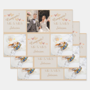 Cute Mr & Mrs Wedding Congrats Wrapping Paper Sheet