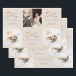 Cute Mr & Mrs Wedding Congrats Wrapping Paper Sheet<br><div class="desc">These 3 sets of wrapping paper are designed with the Couple's photo and Text. Looks very stylish! You can easily personalise this gift wrapping paper by changing the Name and photo. Create one for your friends and family's wedding Gift today! For further customisation, please click the "customise further" link and...</div>