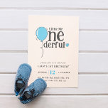 Cute Mr Onederful Soft Blue Balloon 1st Birthday Invitation<br><div class="desc">Invite your friends and family to your baby boy's birthday party with this soft blue colour 'Little Mr Onederful' invitation.</div>