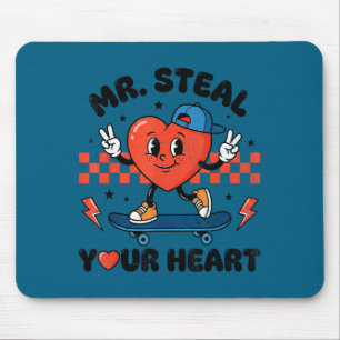 Cute mr steal heart checkered valentine boy mouse pad