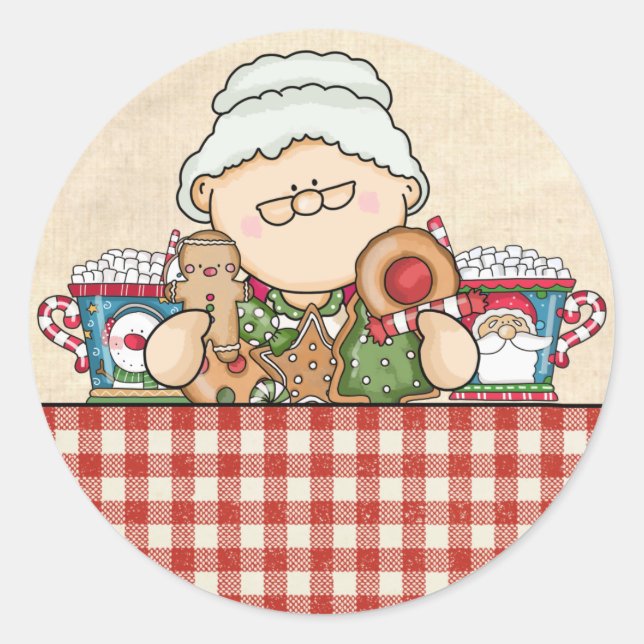 Cute Mrs. Claus & Cookies Christmas Envelope Seals (Front)